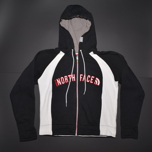The North Face Hooded Sweatshirt Womens Small Black White Embroidered Spellout - Picture 1 of 8